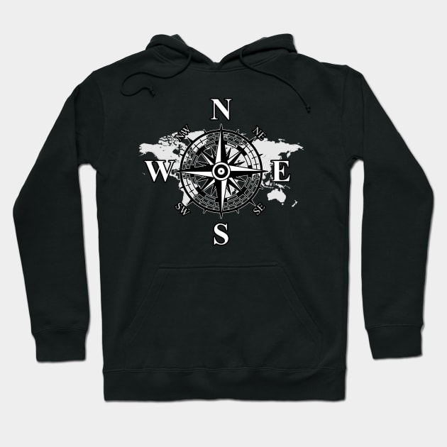 Compass with world map, cardinal points of earth Hoodie by The Hammer